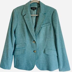 Talbots Wool Blend Two Button Teal Jacket, Size 14